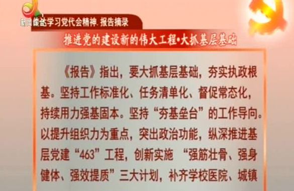 传达学习党代会精神.报告摘录——推进党的建设新的伟大工程.大抓基层基础